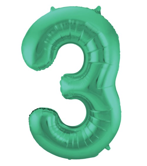 Zahl-Folienballon "3" - matt grün - 86 cm