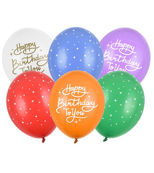 Luftballon-Set "Happy Birthday" - Farbmix - 30 cm - 6-teilig