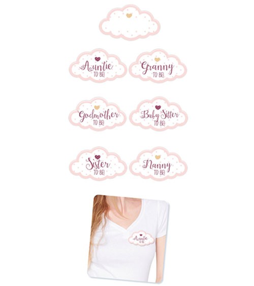 Babyparty-Gäste-Sticker in Wolken-Form - rosa - 18-teilig