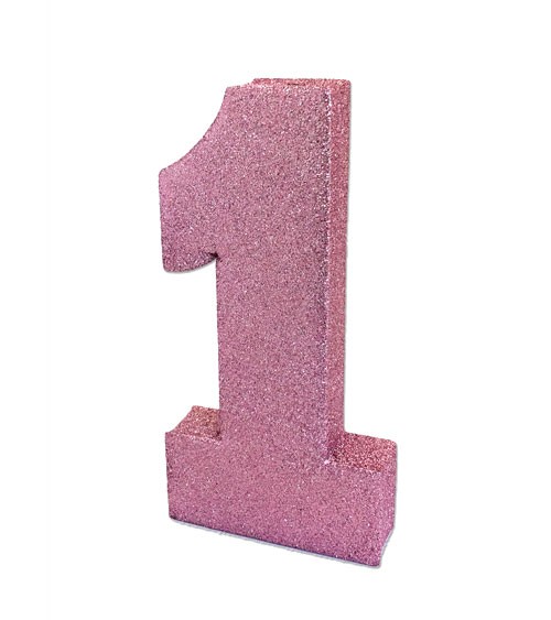 Tischdekoration mit Glitter "1" - rosa - 20 x 10 x 3 cm