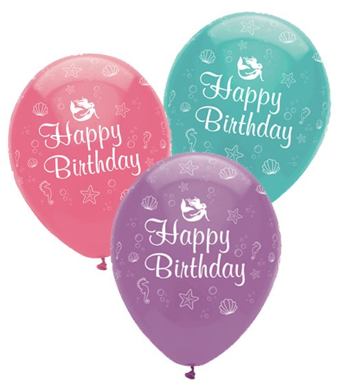 Luftballon-Set "Meerjungfrau" - Happy Birthday - 6 Stück