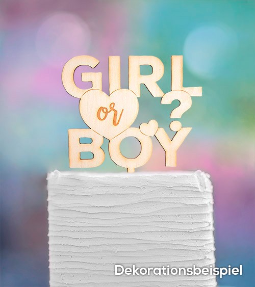 Cake-Topper "Girl or Boy - Herz" aus Holz