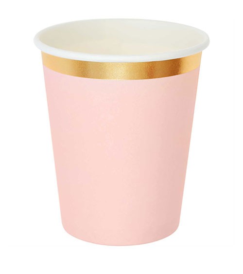 Pappbecher mit Goldstreifen - rosa - 250 ml - 10 Stück