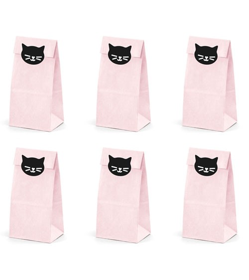 Papiertüten mit Katzenstickern - rosa - 6 Stück