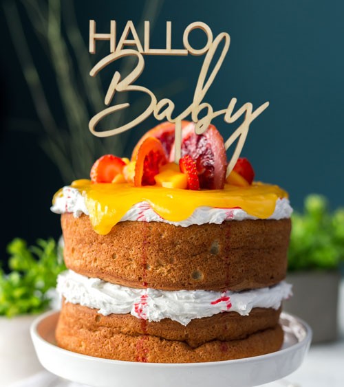 Cake-Topper "Hallo Baby" aus Holz