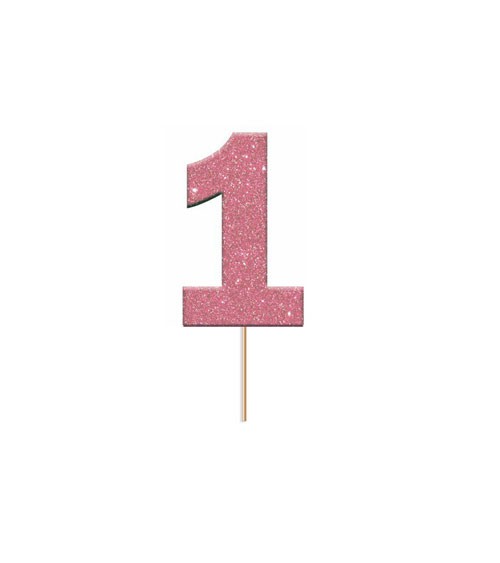 Cupcake-Topper Zahl "1" - glitter pink - 12 Stück