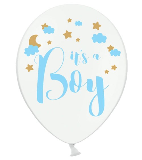 Luftballons "It's a Boy" - mit Wolken und Sternen - 6 Stück