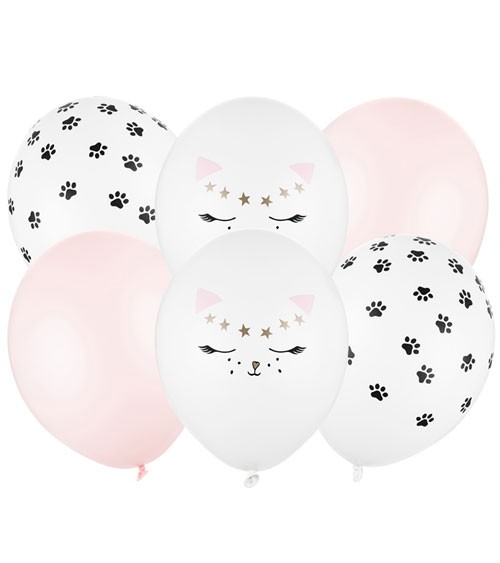 Luftballon-Set "Katze" - rosa & weiß - 6 Stück