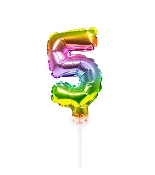 Mini-Zahl-Folienballon "5" - rainbow - 13 cm