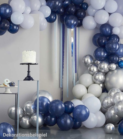 Ballongirlande - Farbmix Blau & Silber chrome - 200-teilig