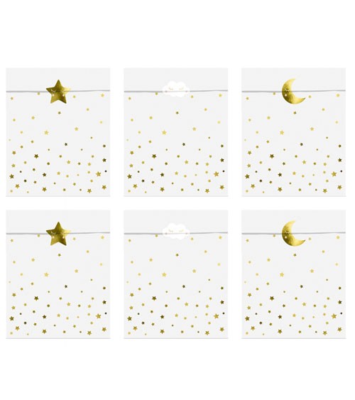 Süßigkeiten-Tüten "Sterne" mit Stickern - weiß/gold - 6 Stück