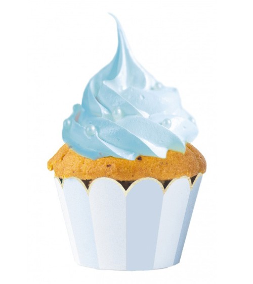 Cupcake-Wrapper mit Streifen - hellblau, weiß - 6 Stück