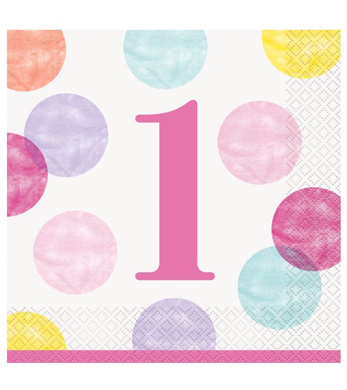 Servietten "1. Geburtstag - pink/pastell" - 16 Stück