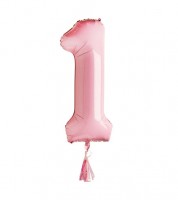 Folienballon "1" mit Tassel - pastell rosa - 38 x 86 cm