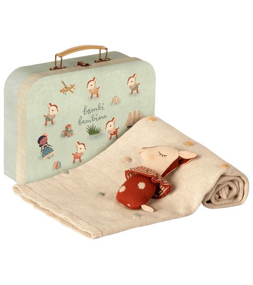 Baby-Geschenkset "Bambi" - Koffer, Decke, Rassel - rusty