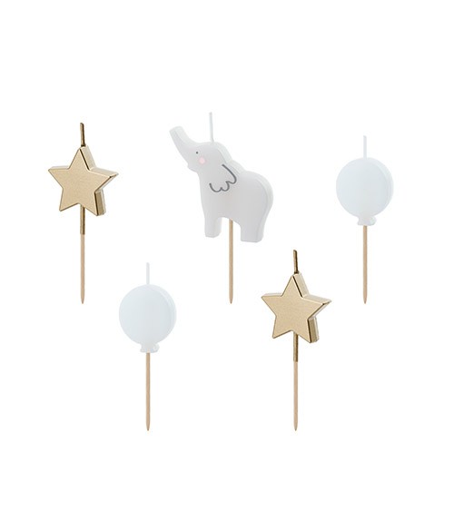 Kuchenkerzen-Set "Elefant, Ballons & Sterne" - 5-teilig