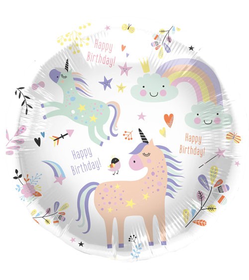 Folienballon "Unicorn & Rainbow" - Happy Birthday - 45 cm