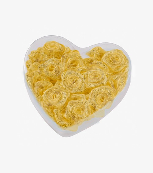 Satin-Rosen zum Streuen in Herzbox - gold - 2 cm - 30 Stück
