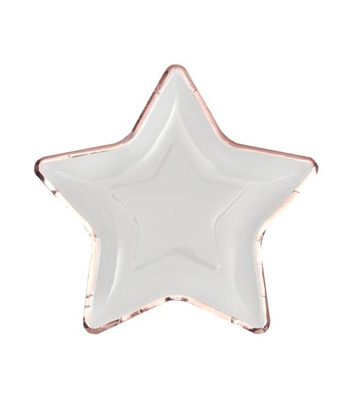 Kleine Stern-Pappteller mit rosegoldenem Rand - weiß - 10 Stück