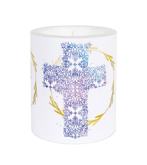 Kerze "Kreuz" - blau - 9,9 x 12 cm