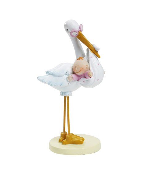 Figur "Storch mit Baby Girl" - 11 cm