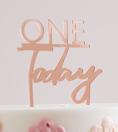 Cake-Topper aus Acrylspiegel "One today" - rosegold - 8 x 11 cm