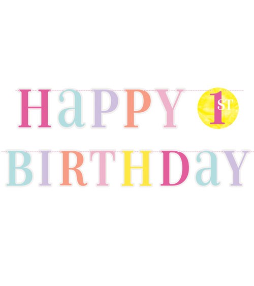 Happy 1st Birthday-Girlande - pink/pastell - 1,8 m