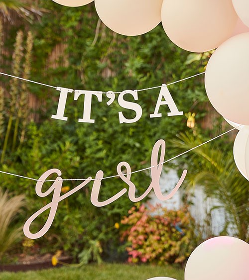 Schriftzug-Girlande "It's a Girl" - creme & rosa - 2-teilig