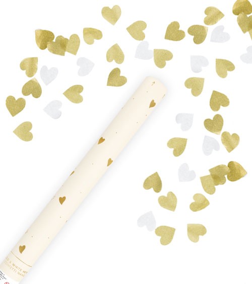 Konfetti-Zauberstab mit Herzen - gold & weiß - 35 cm