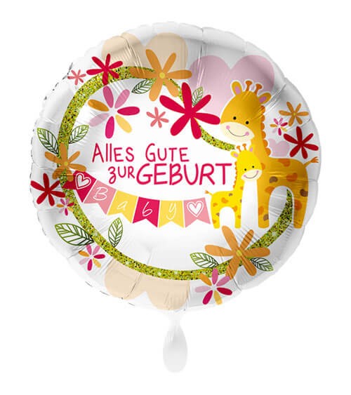 Folienballon mit Giraffen "Alles Gute zur Geburt" - rosa - 43 cm
