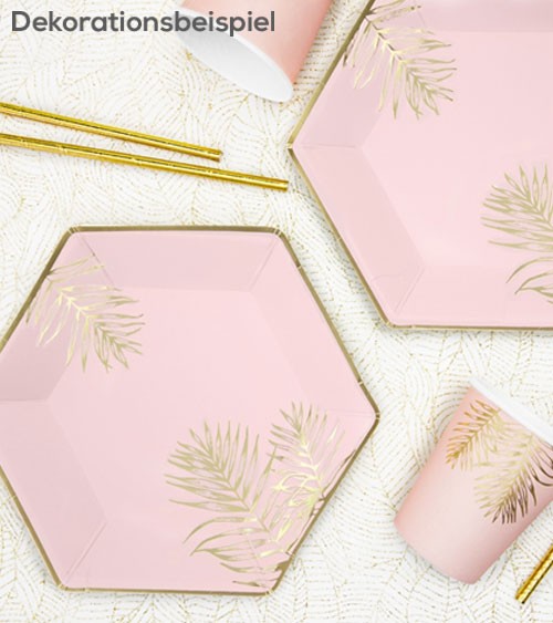 Pappteller mit goldenen Palmblättern - rosa - 6 Stück