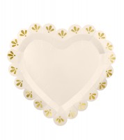 Herz-Pappteller - creme & gold - 6 Stück