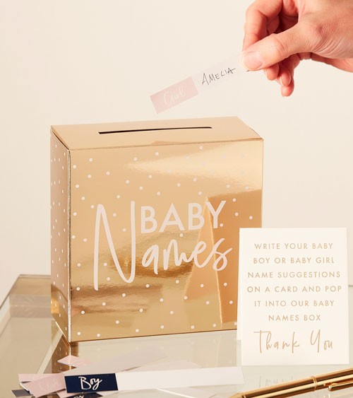 Baby-Namen Ideen-Box - gold - 62-teilig