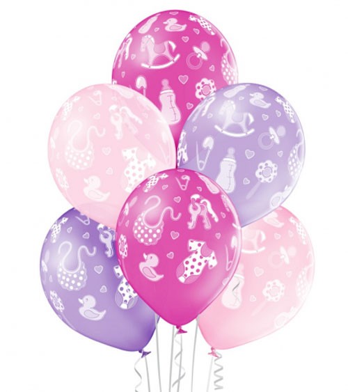 Luftballon-Set mit Babymotiven - pink - 6-teilig