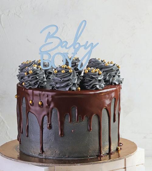 Cake-Topper aus Acryl "Baby Boy" - pastell hellblau