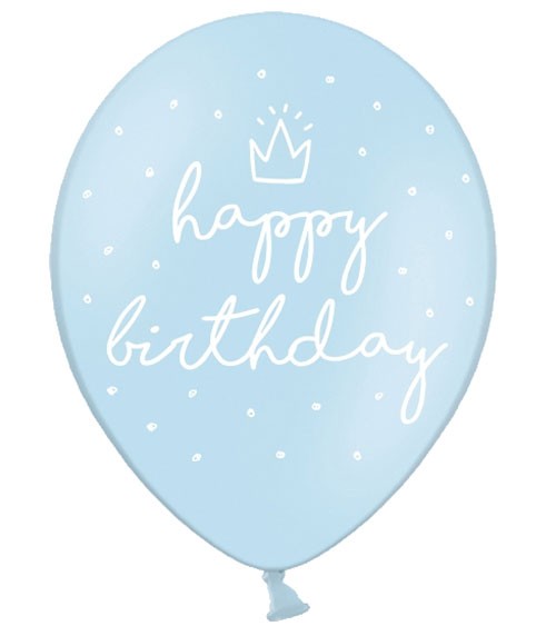 Luftballons "Happy Birthday" - pastellblau - 6 Stück